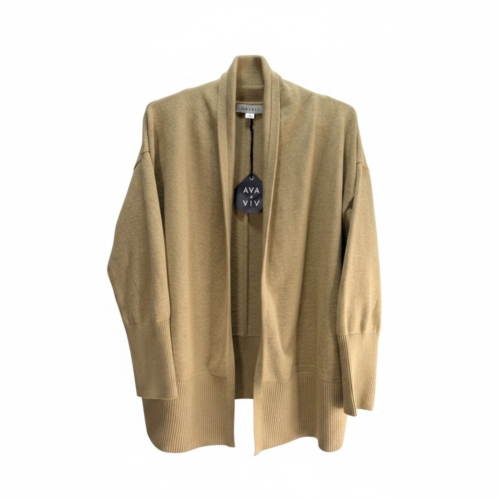 Ava & Viv Cardigan Sweater Womens XXL Camel Tan Open Front Shawl Ribbed 2XL NEW - Picture 9 of 11